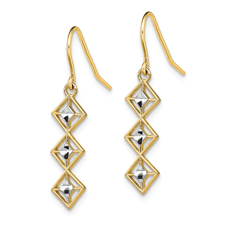 14K Yellow Gold and Rhodium Over 14K Yellow Gold Fancy Diamond-Cut
Dangle Earrings