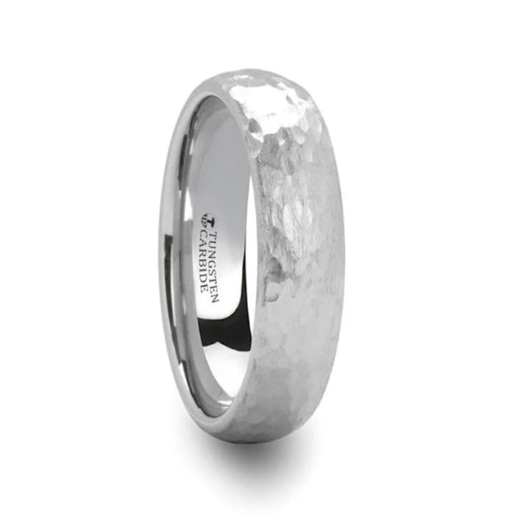 CHANDLER Domed Hammered Finish White Tungsten Ring 6mm