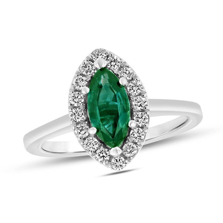 Emerald and Diamond Ring in 14k White Gold 1.37ctw