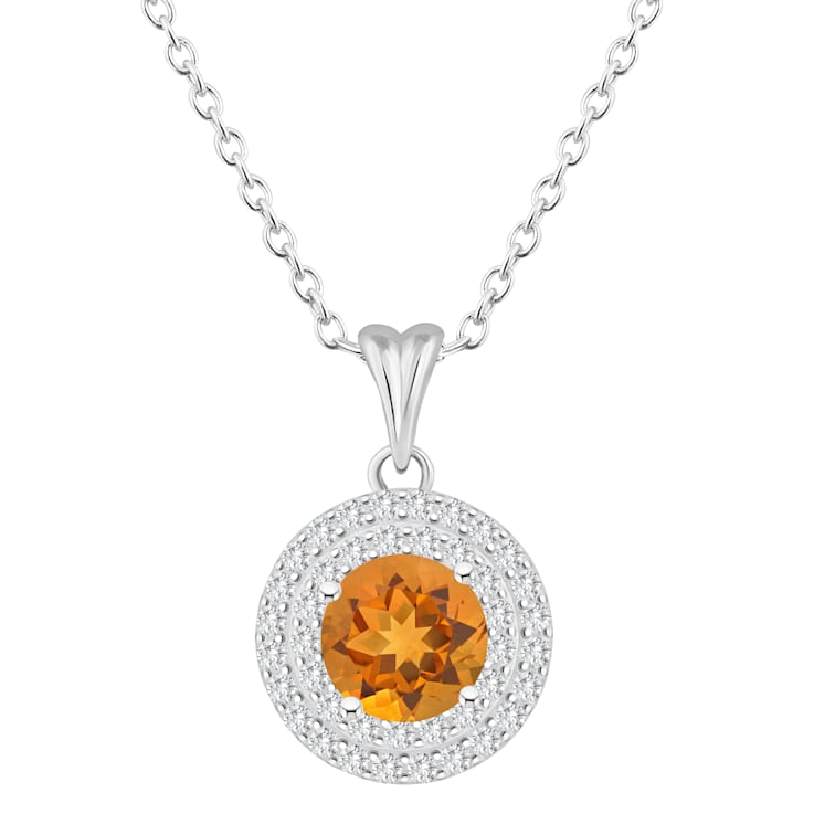 7mm Round Citrine And White Topaz Accent Rhodium Over Sterling Silver
Double Halo Pendant w/Chain