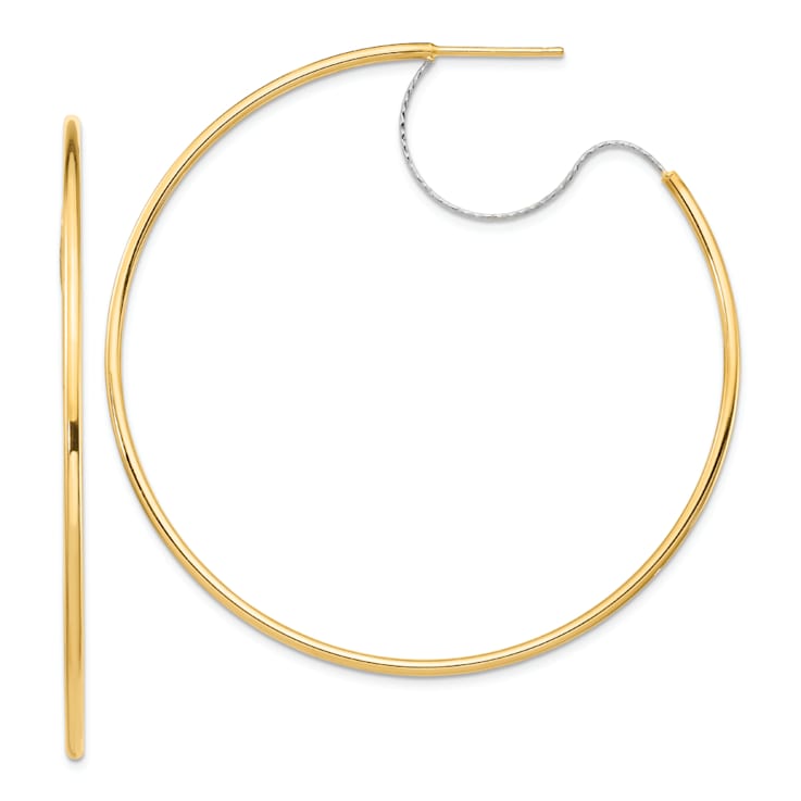 14k Yellow Gold and 14k White Gold 2 3/16" Large Diamond-Cut
Polished Hoop Earrings