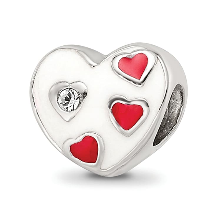 Sterling Silver Crystal and Enameled Heart with Hearts Bead