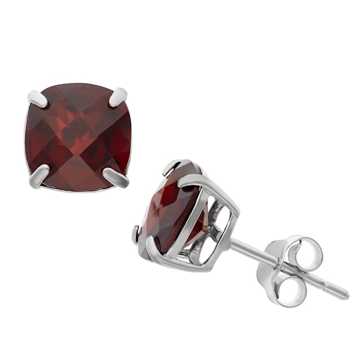 Square Cushion Garnet Sterling Silver Stud Earrings 4.60ctw