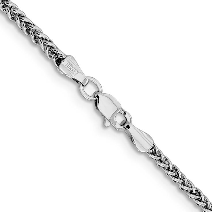 Rhodium Over 14k White Gold 2.35mm 3-Wire Wheat Link 18 Inch Chain