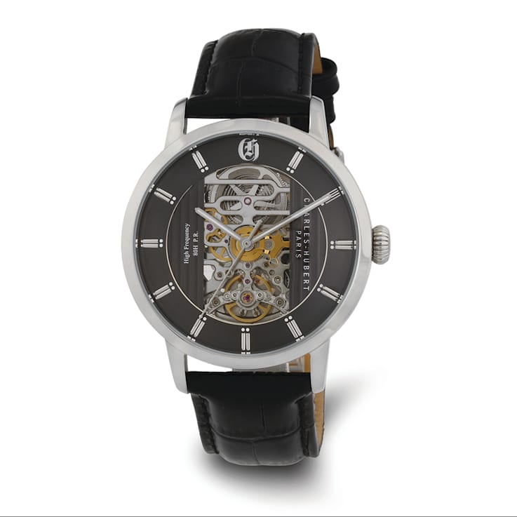 Charles Hubert Stainless Black Skeleton Dial Automatic Watch