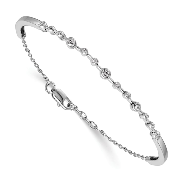 Rhodium Over 14k White Gold Diamond Bangle Bracelet