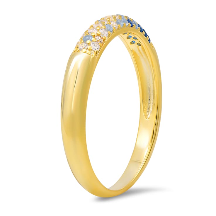 Blue And White Cubic Zirconia 14k Yellow Gold Over Sterling Silver Ring 0.21ctw
