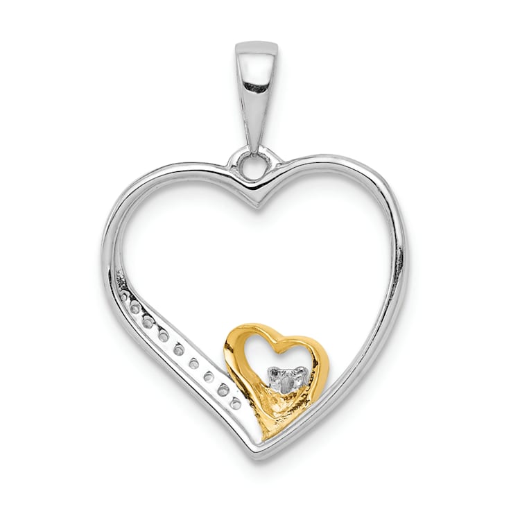 14k Yellow Gold and 14k White Gold Diamond Double Heart Pendant