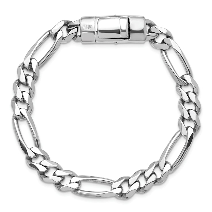 Rhodium Over Sterling Silver Polished 8.5mm Figaro 8 Inch Chain Bracelet