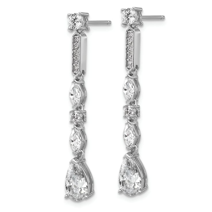 Rhodium Over Sterling Silver Polished Fancy Cubic Zirconia Drop Post
Dangle Earrings