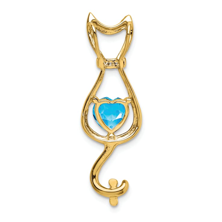 10k Yellow Gold 0.99 ctw Swiss Blue Topaz and Accent Diamond Cat Pendant
