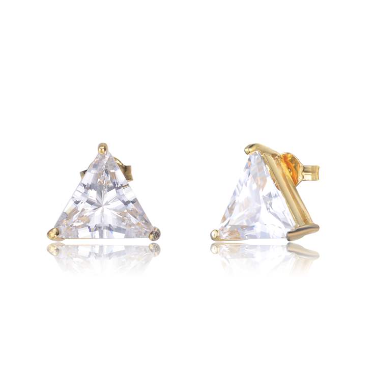 Triangle CZ Stud Earrings In 14K Gold Over Sterling Silver