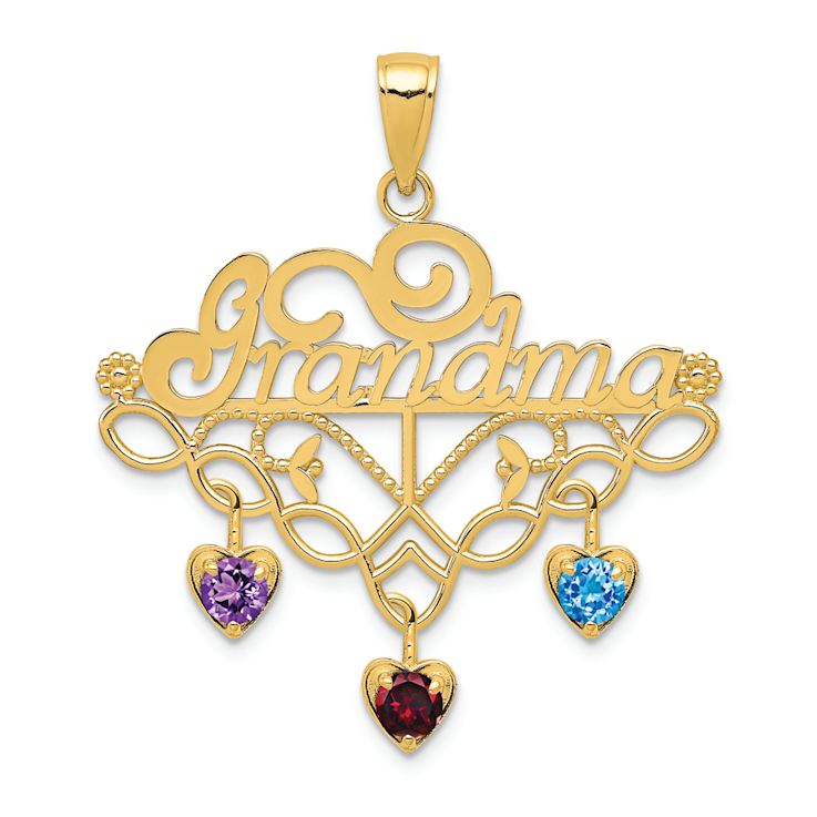 14k Yellow Gold GRANDMA Birthstone Charm Holder Pendant