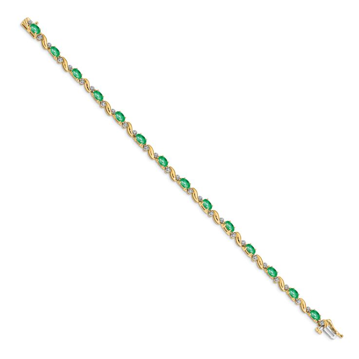 10k Yellow Gold and 10k White Gold Diamond and Emerald Bracelet