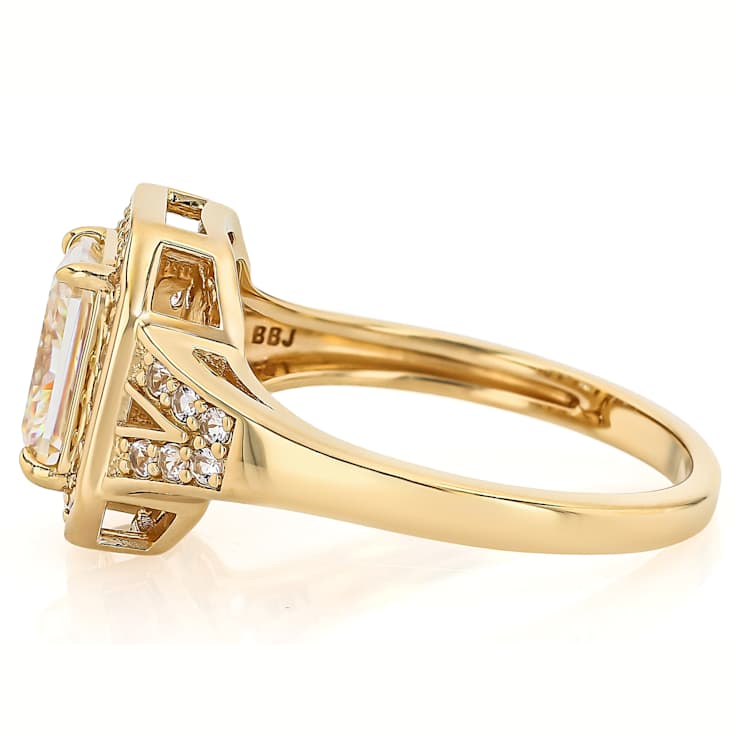 Diamond Simulant And Lab White Sapphire Ring In 18K Gold Over Sterling
Silver 2.78ctw