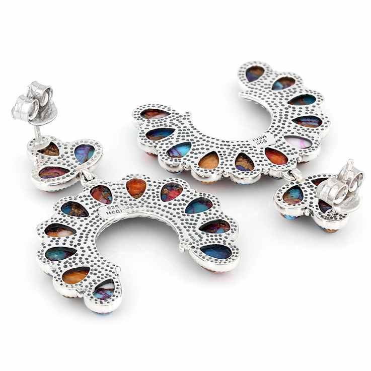 Blue Turquoise And Purple Spiny Oyster Shell Squash Blossom Earrings In
Sterling Silver 6x4mm