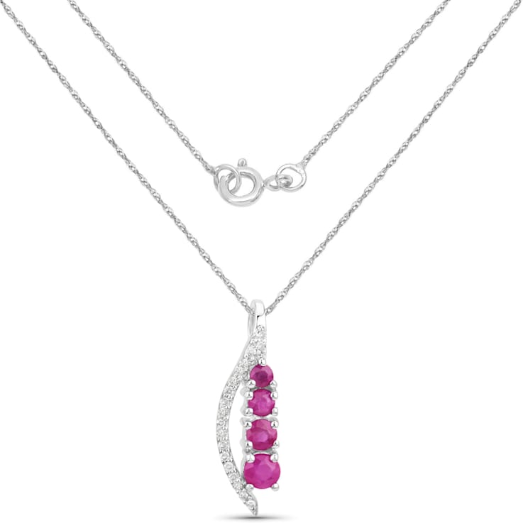 Natural Ruby And Diamond Necklace 14K White Gold Pendant with Chain Gift
For Women