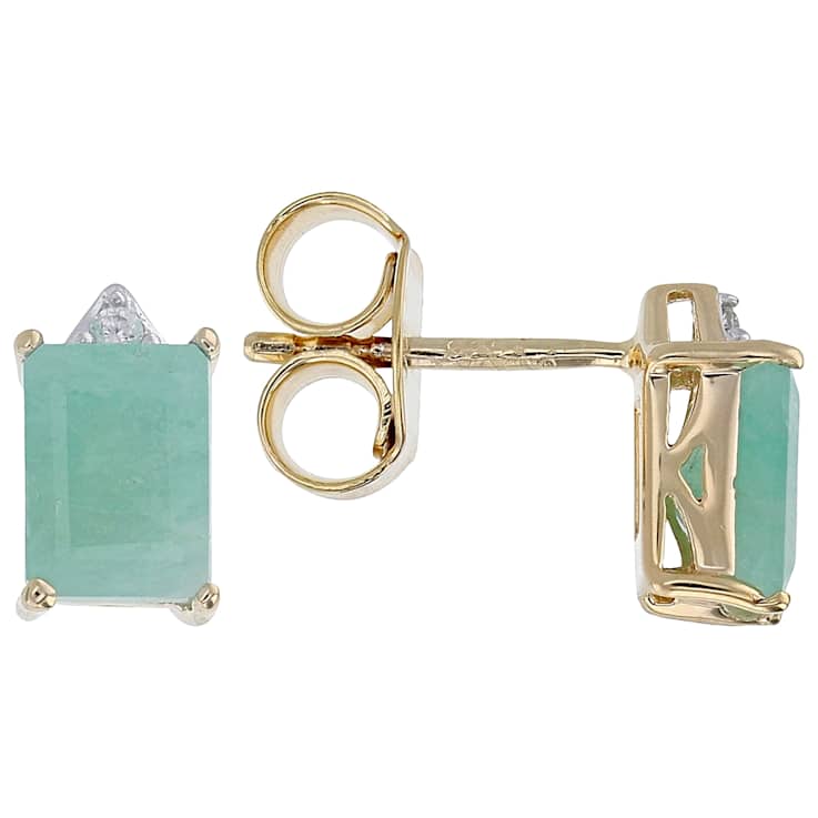 Emerald And White Zircon Stud Earrings In 18K Gold Over Sterling Silver 1.75ctw