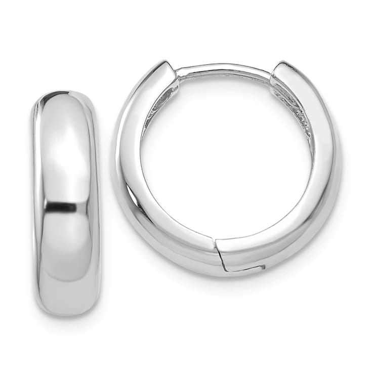 Rhodium Over 14k White Gold 9/16" Round Hinged Hoop Earrings