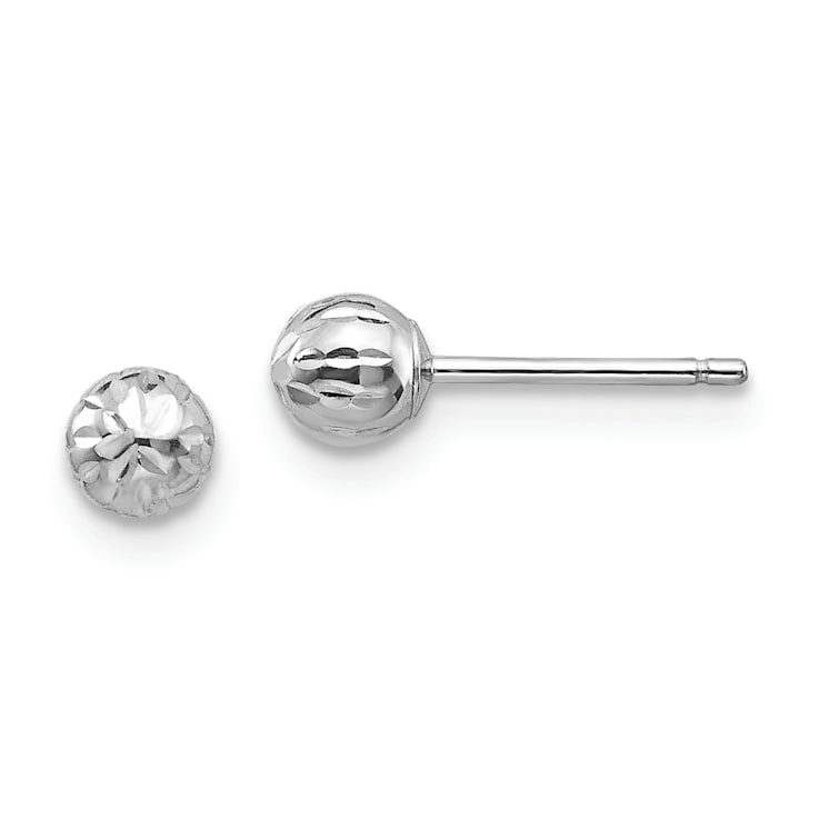 Rhodium Over 14k White Gold Diamond-Cut 4mm Ball Stud Earrings