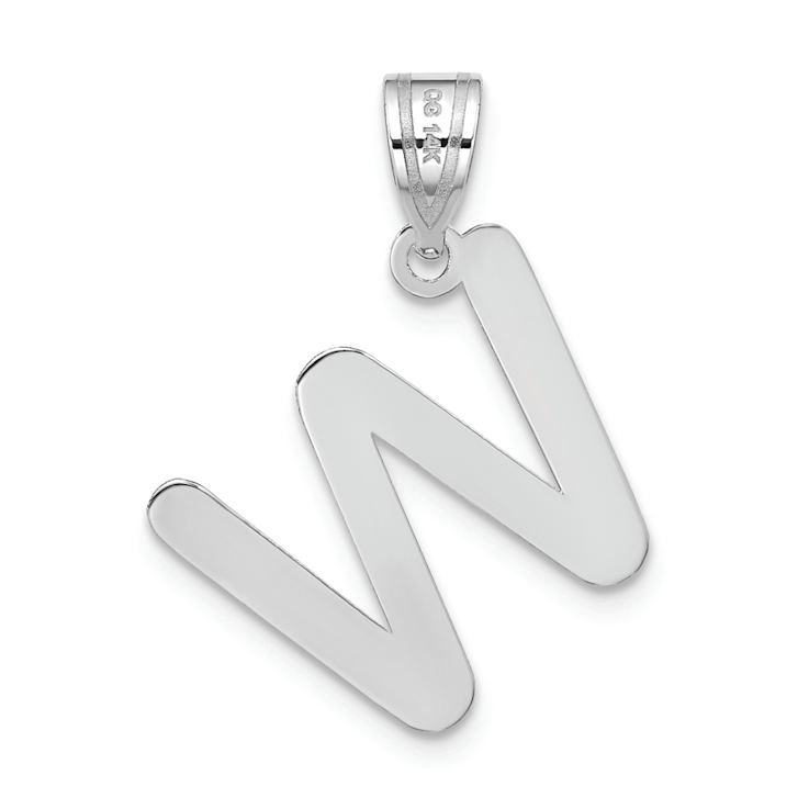 Rhodium Over 14k White Gold Polished Bubble Letter W Initial Pendant