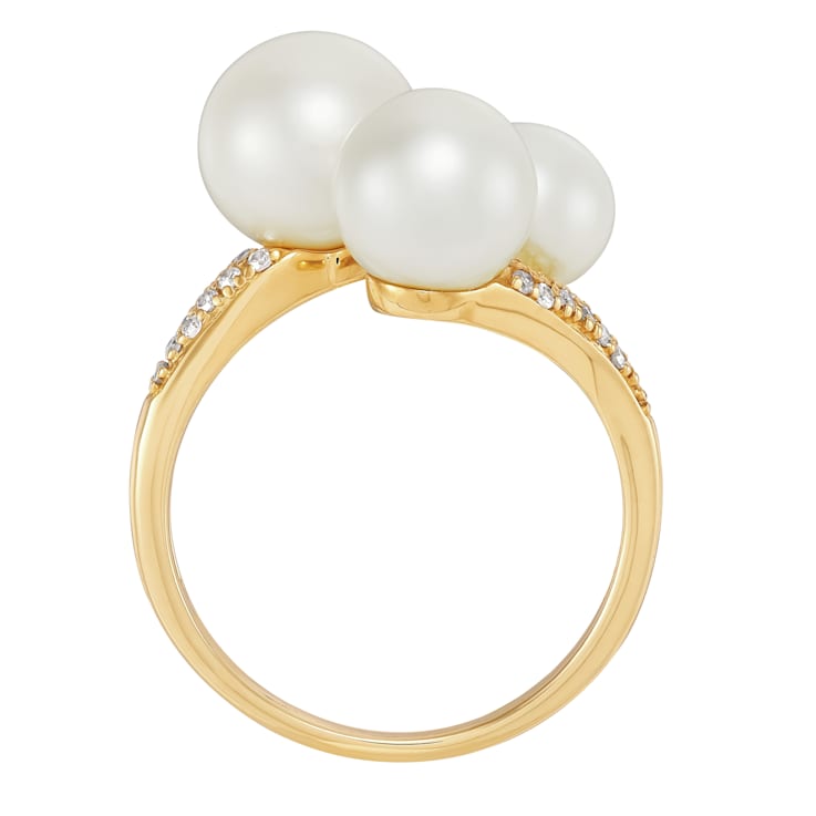8.5-9mm Round White Freshwater Pearl and 0.14ctw Diamond 10K Yellow Gold Ring