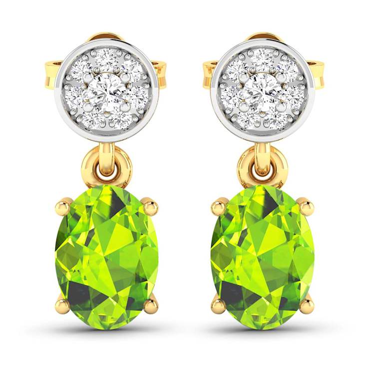 1.26ctw 14K Yellow Gold Oval Green Peridot and White Diamond Halo Earrings