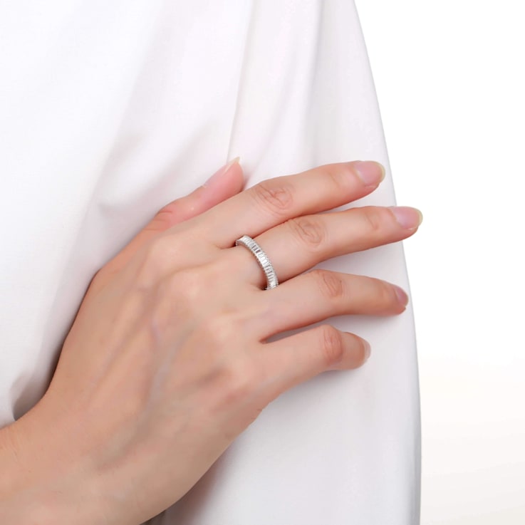 Baguette White Topaz Sterling Silver Eternity Band Ring, 1.00ctw