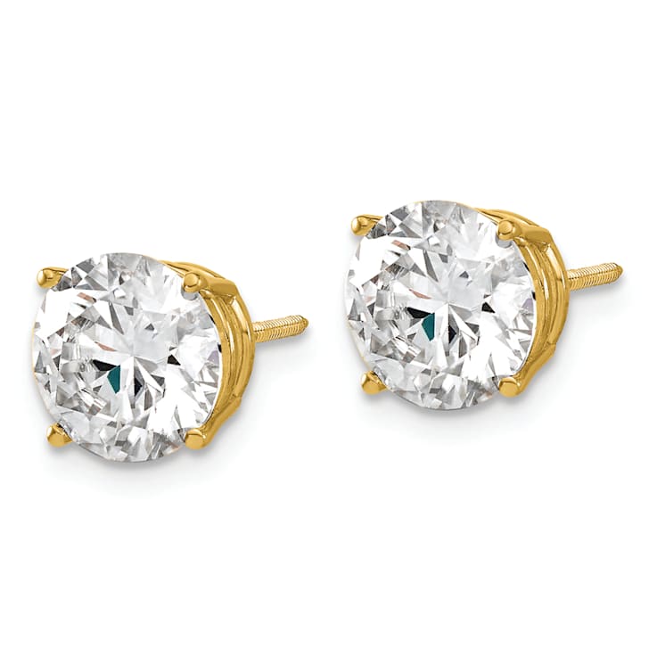 14K Yellow Gold 4ct. 8.0mm Round G H I True Light Moissanite Screwback Earrings