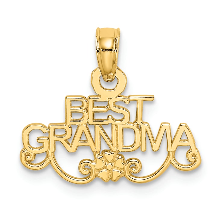14k Yellow Gold Best Grandma with Flower pendant