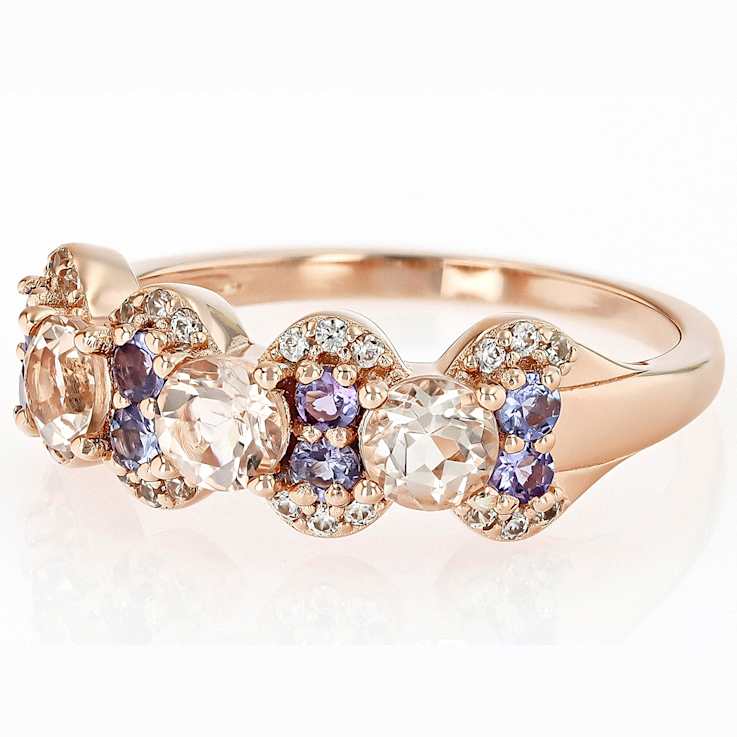 Morganite, Tanzanite And White Zircon Ring In 18K Rose Gold Over
Sterling Silver 1.09ctw