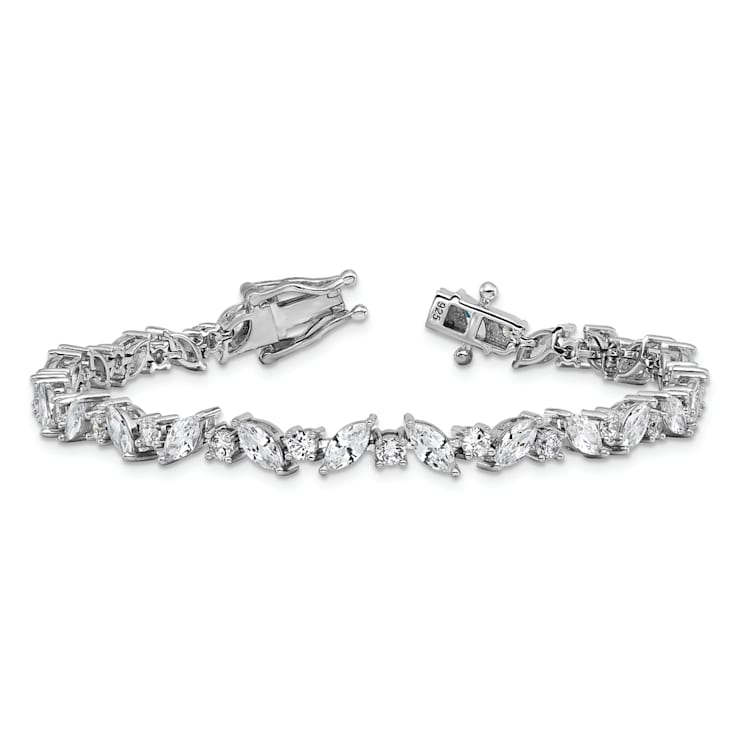 Rhodium Over Sterling Silver Polished Fancy Marquise Cubic Zirconia Bracelet
