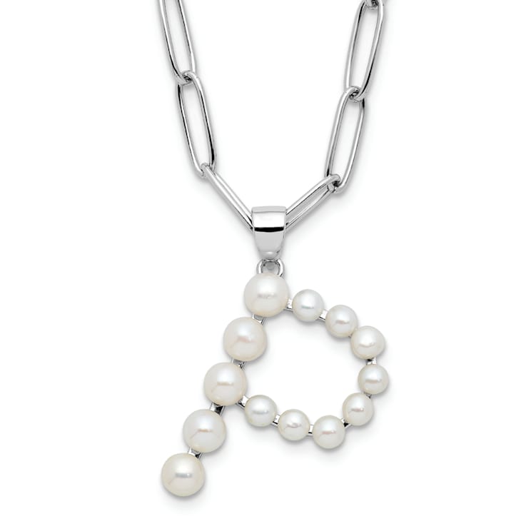 Rhodium Over Sterling Silver 3-5.5mm Freshwater Cultured Pearl LETTER P
18-inch Necklace