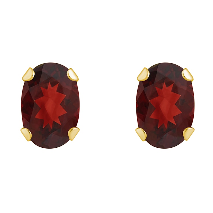 6x4mm Oval Garnet 10k Yellow Gold Stud Earrings