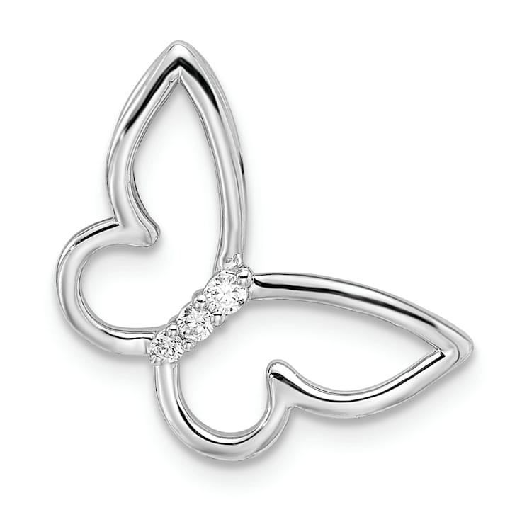 Rhodium Over 14k White Gold Polished Butterfly Diamond Chain Slide Pendant