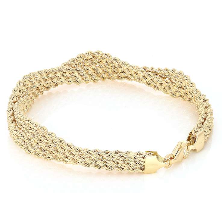 Italian Ribbon Rope Bracelet In Solid 14K Yellow Gold