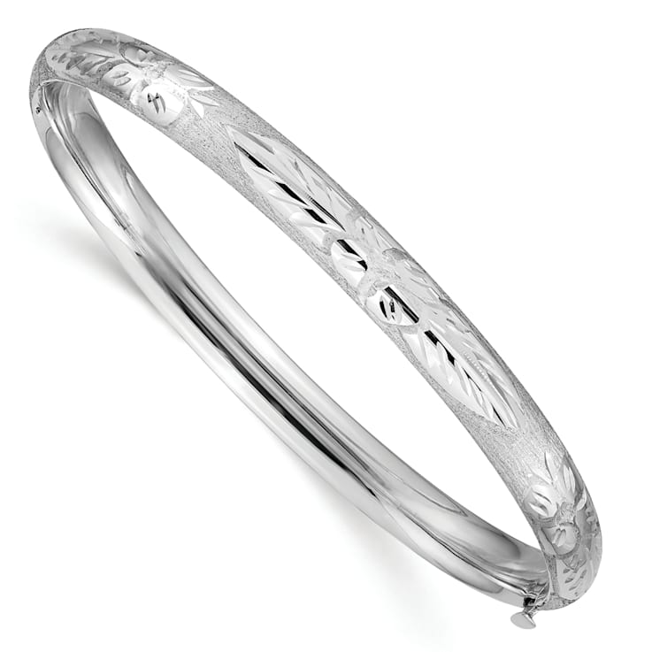 Rhodium Over 14K White Gold 4/16 Florentine Hinged Bangle