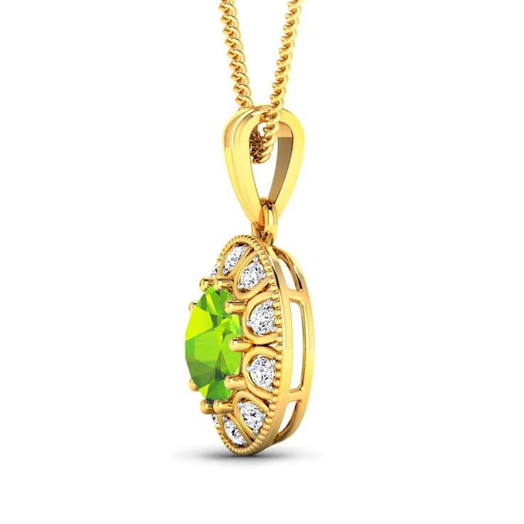 1.85ctw 14K Yellow Gold Round Peridot and White Diamond Pendant with 18
inch Cable Chain