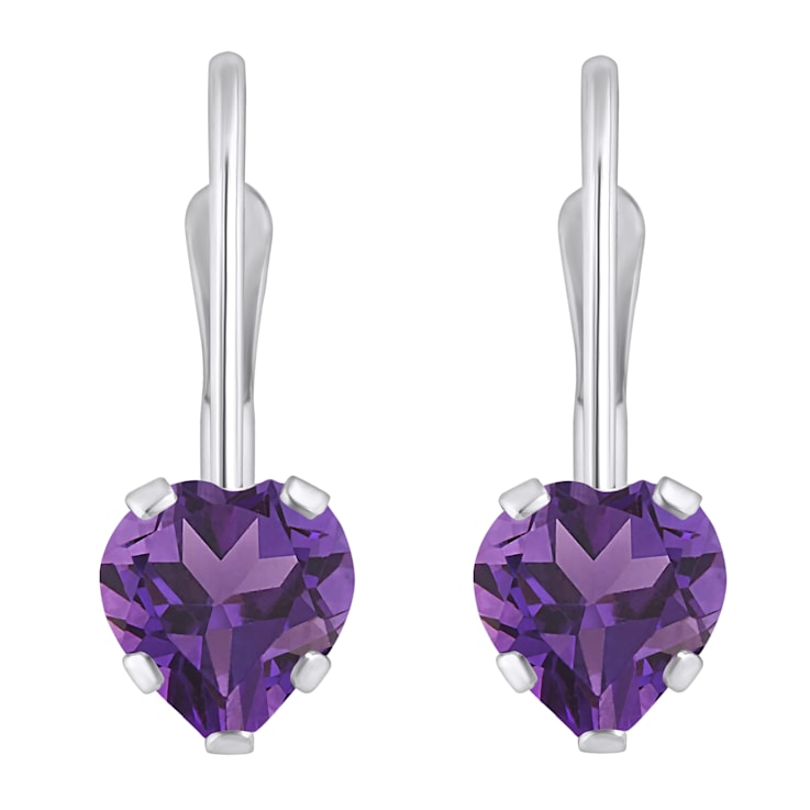 5mm Heart Shape Amethyst Rhodium Over 10k White Gold Drop Earrings