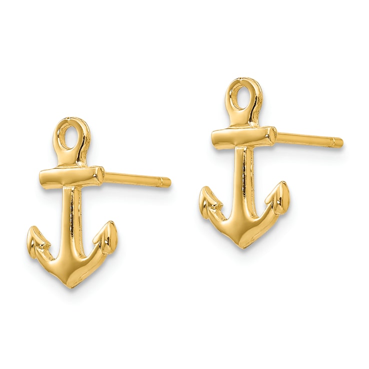 14k Yellow Gold Anchor Stud Earrings