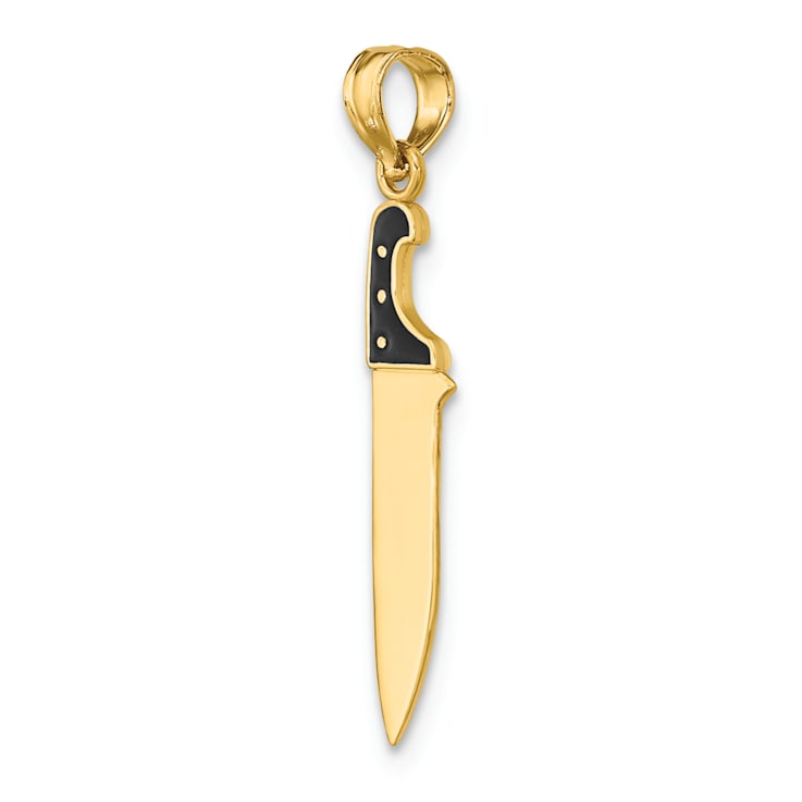 14k Yellow Gold with Black Enamel 3D Butcher Knife Charm