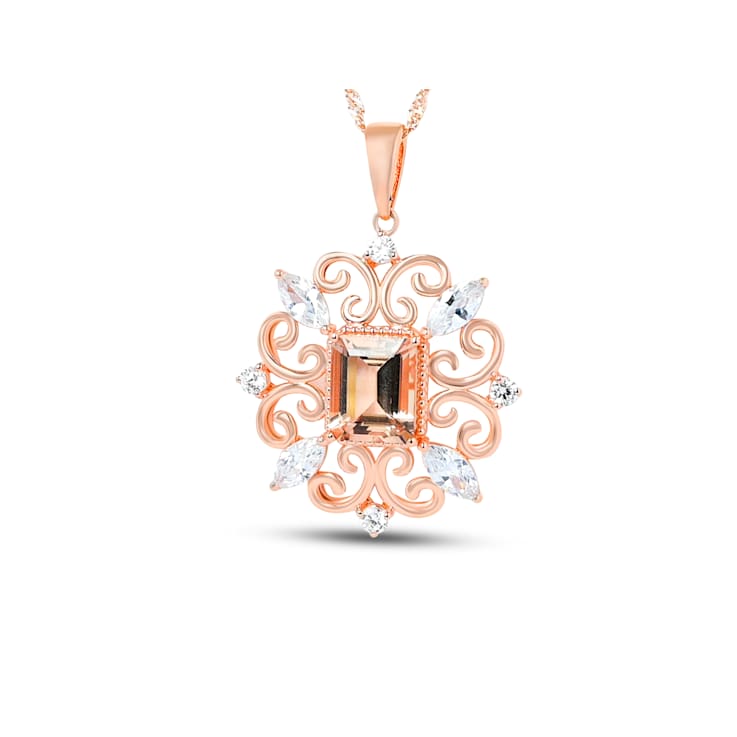 18K Rose Gold Over Sterling Silver 11x9mm Morganite Pendant 4.01ctw