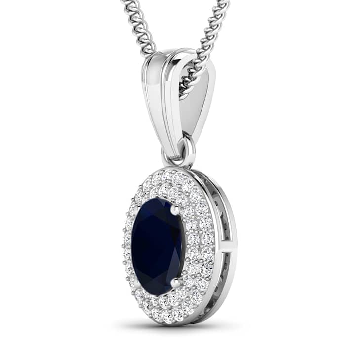 0.75ctw 14K White Gold Blue Sapphire and White Diamond Pendant with 18
inch Cable Chain