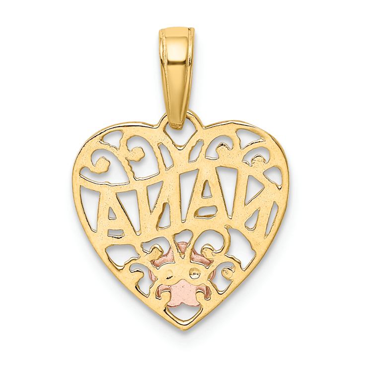 14K Two-tone Gold Satin Diamond-Cut NANA Heart Pendant