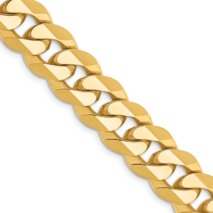 14k Yellow Gold 9.5mm Solid Flat Beveled Curb 22 Inch Chain