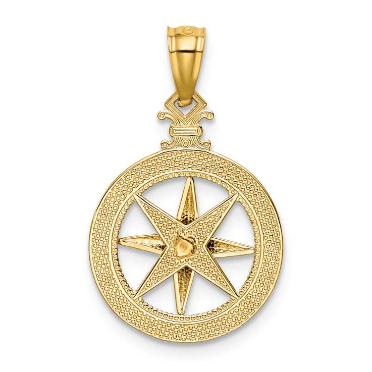 14k Yellow Gold Diamond-Cut, Polished and Textured Compass Pendant