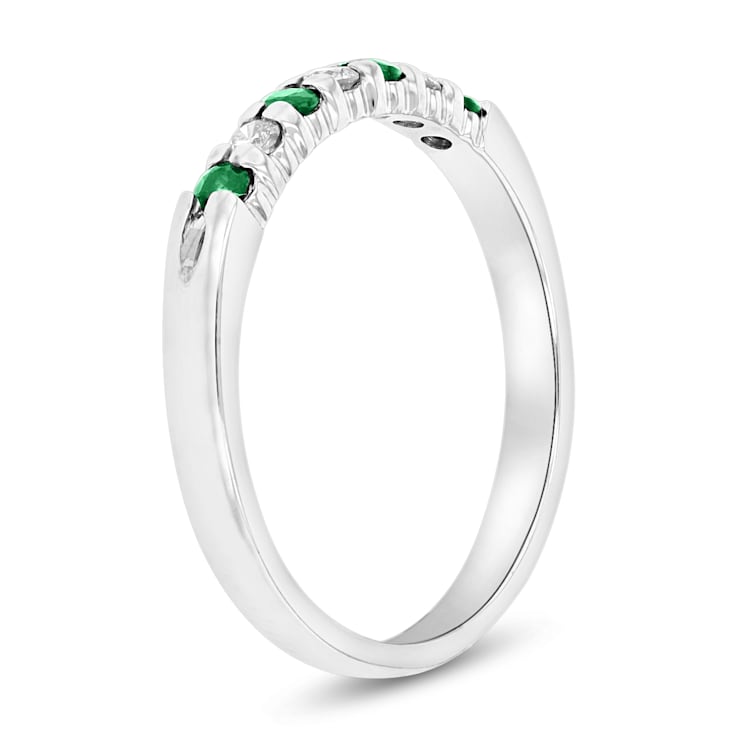 0.25ctw Emerald and Diamond Wedding Band Ring in 14k White Gold