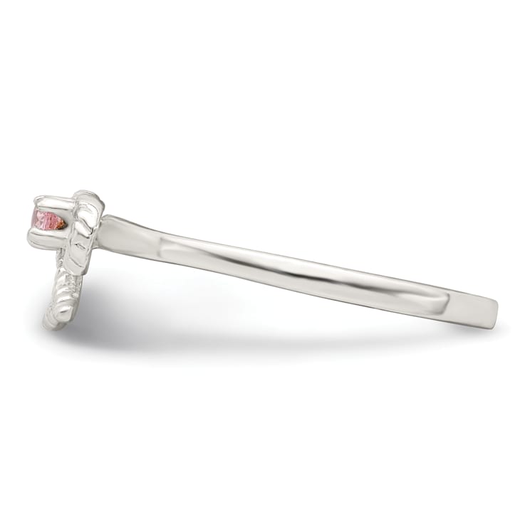 Sterling Silver Polished and Twisted Pink Cubic Zirconia Bow Children's Ring