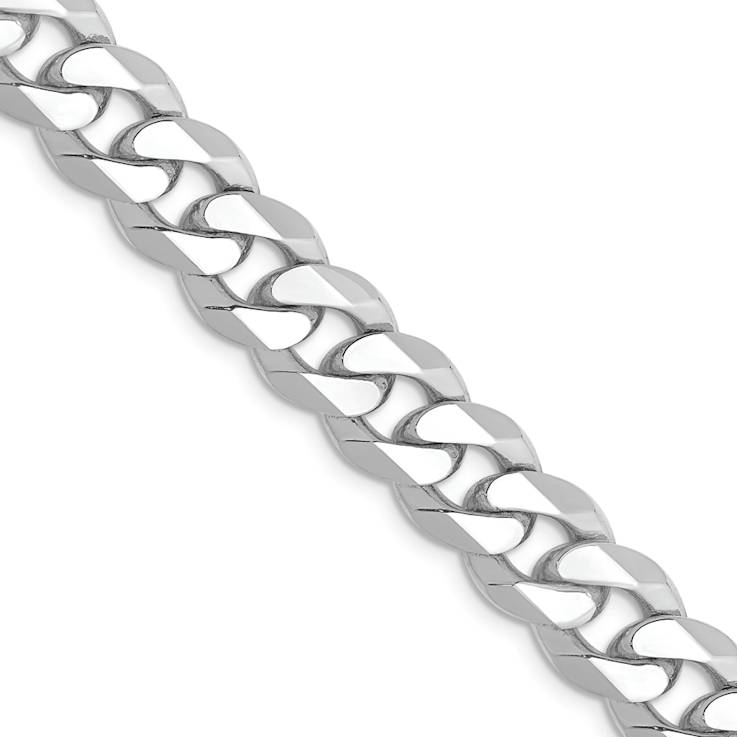 Rhodium Over 14k White Gold 8.5mm Solid Flat Beveled Curb 22 Inch Chain