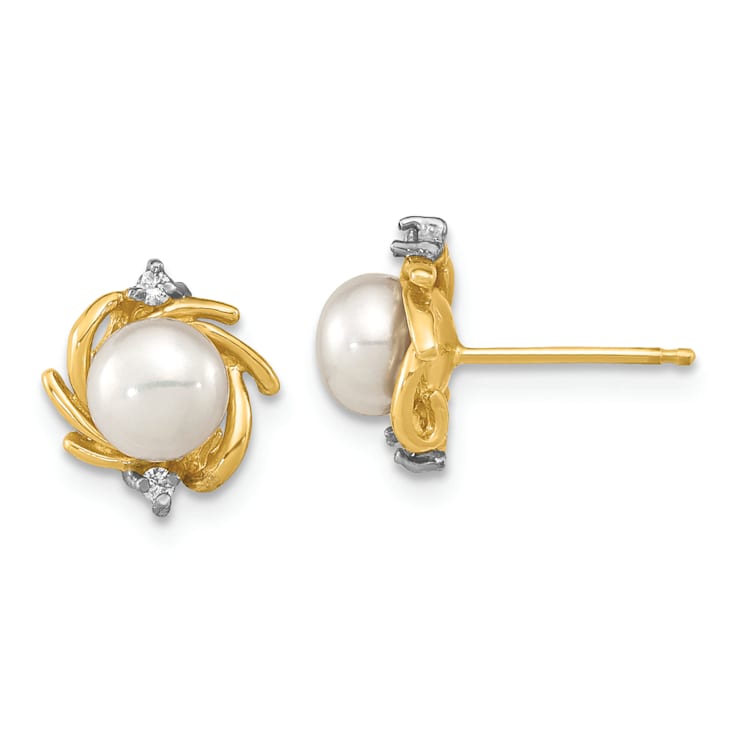 14k Yellow Gold and Rhodium Over 14k Yellow Gold 5-6mm Button White FWC
Pearl Diamond Stud Earring